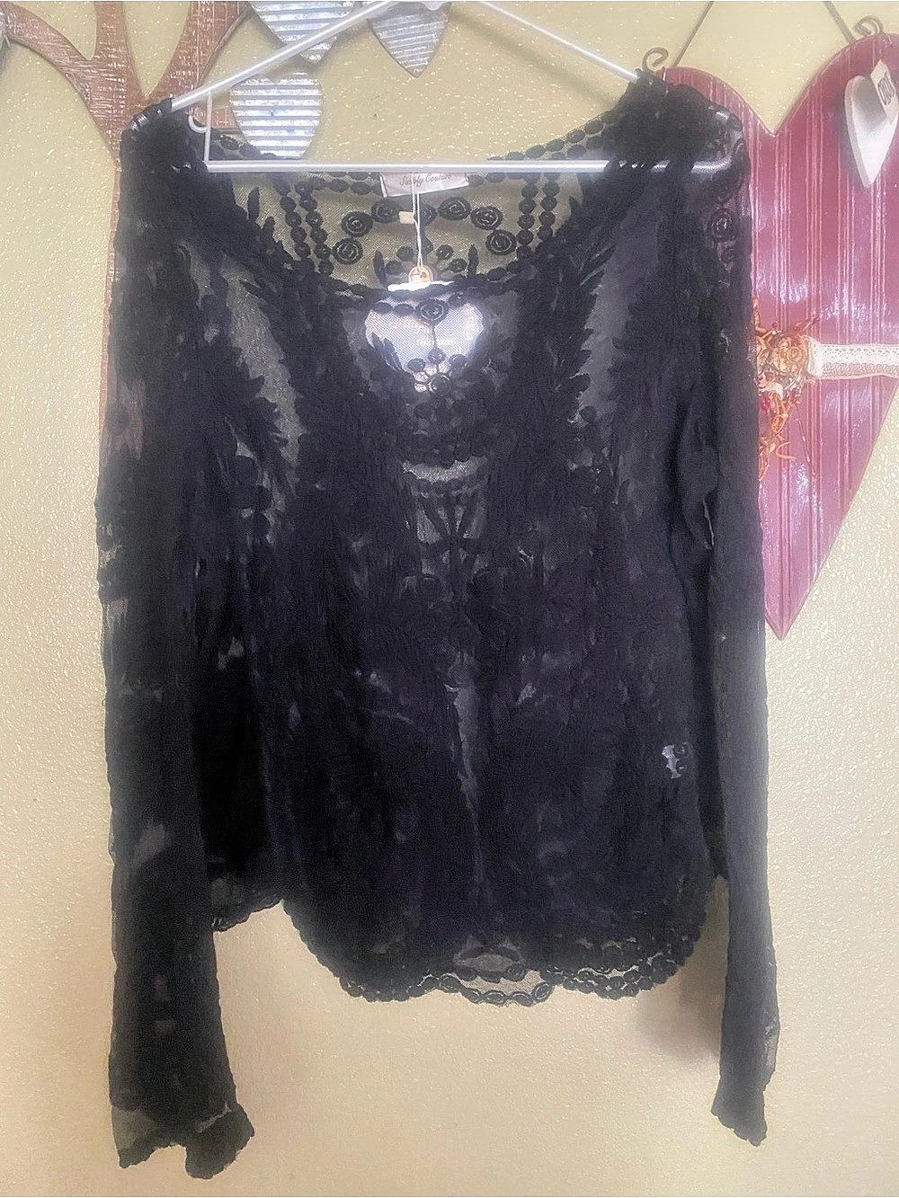 Simply Couture Black Floral Lace Blouse NWT